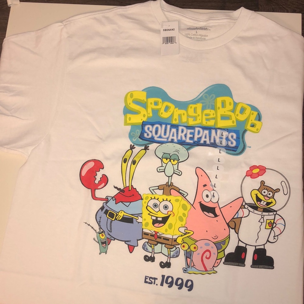 SpongeBob Squarepants White Shirt New Men L Cotton